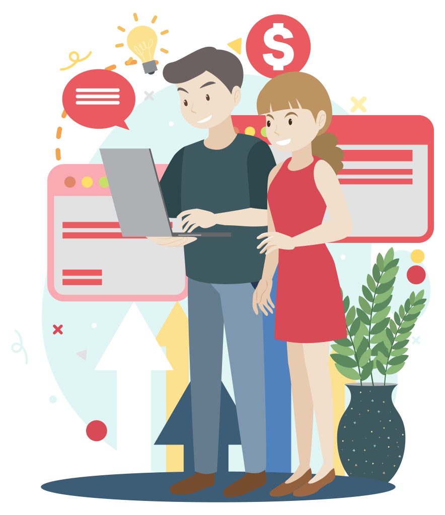 working characters flat design for web banner