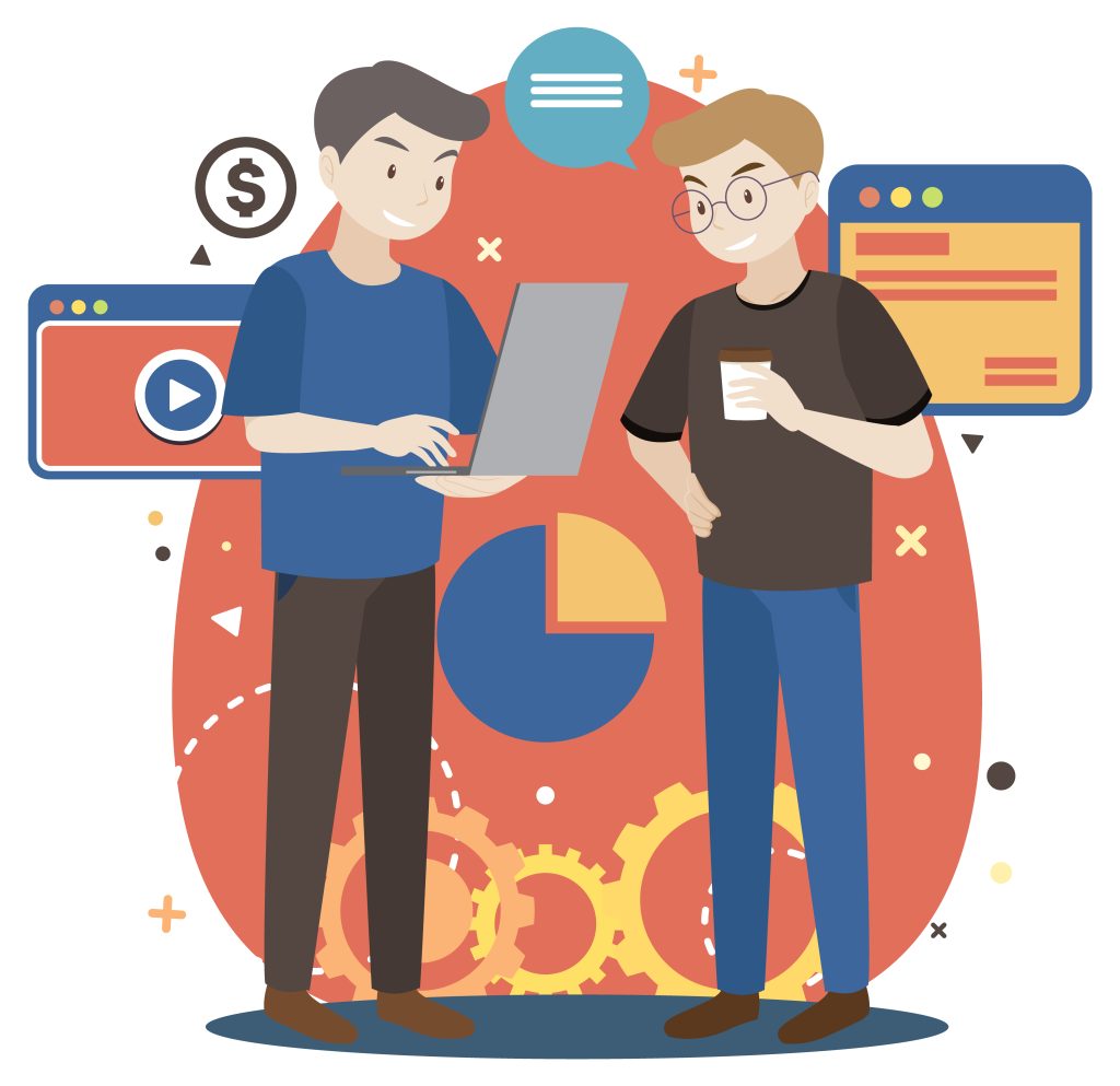 working characters flat design for web banner